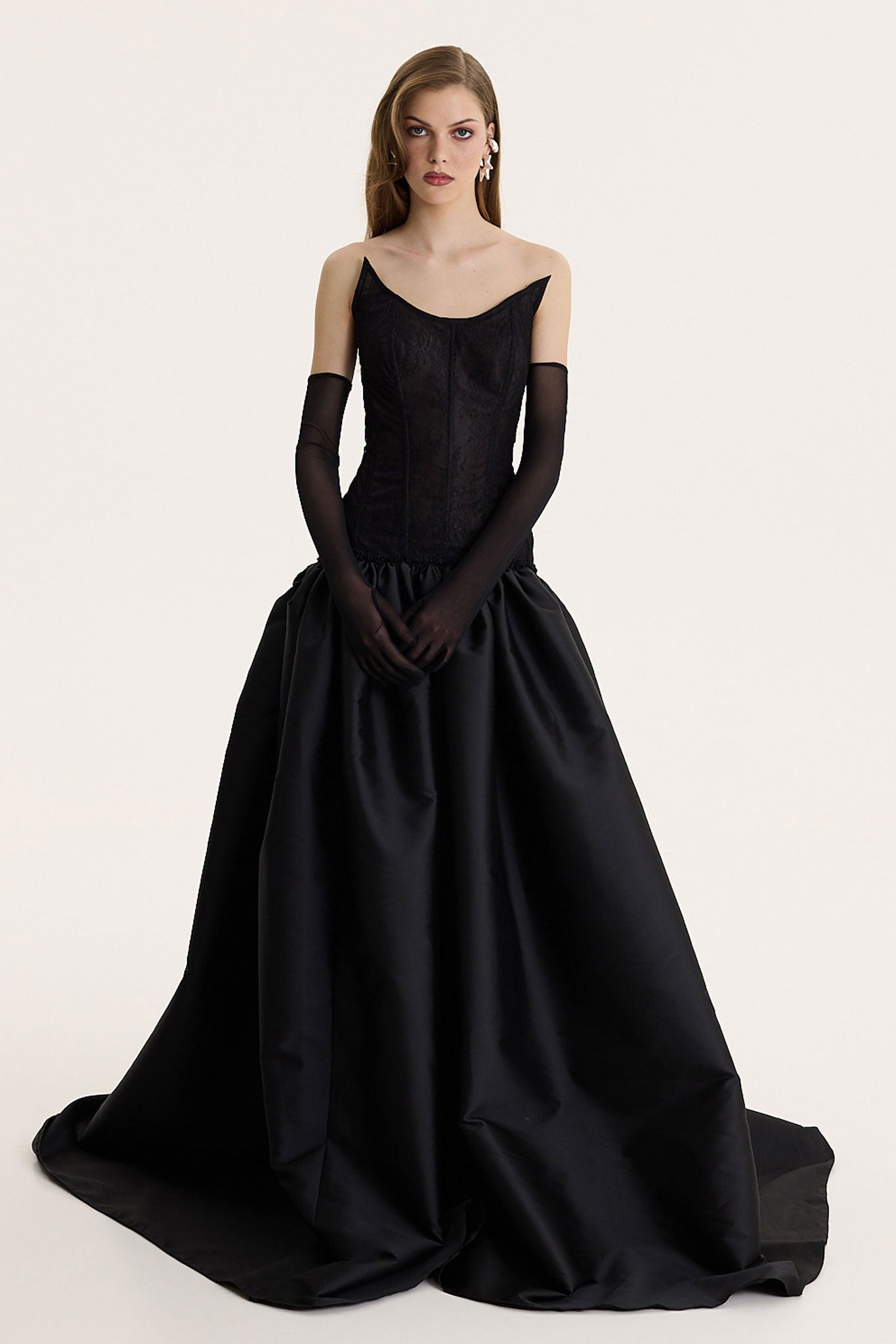 opera evening dress Dark Black Sculpt Off Shoulder wedding_dress finished with detachable illusion Kid Size:9-12M(80)